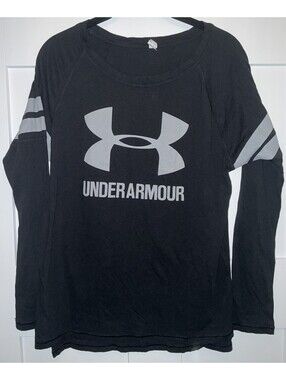 Under Armour Womens Sz S Loose Fit Long Sleeve Graphic Athletic Shirt Black